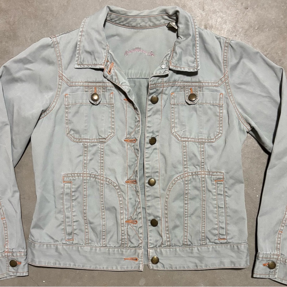 Caribbean Joe 100% Cotton Light Blue Jacket Back Design Print Vintage